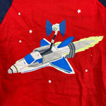 Load image into Gallery viewer, Mini Boden Printed Raglan Logo T-Shirt Red Space Shuttle 7-8
