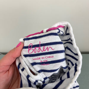 Mini Boden Charlie Navy Stripe Pom Pom Tee 9-10