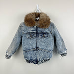 Load image into Gallery viewer, Vintage Fur Lined Acid Wash Denim Bomber Jacket
