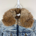 Load image into Gallery viewer, Vintage Fur Lined Acid Wash Denim Bomber Jacket
