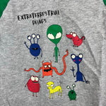 Load image into Gallery viewer, Mini Boden Glowing Space Raglan T-shirt Grey Marl/Green Aliens 7-8
