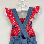 Load image into Gallery viewer, Vintage Blue Red Ruffle Shortalls Romper
