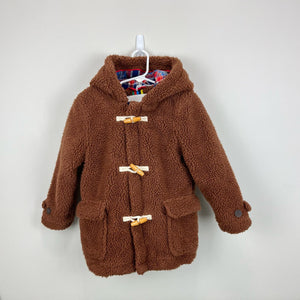 Mini Boden Borg Teddy Bear Duffle Coat Natural Brown 4-5