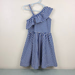 Load image into Gallery viewer, Florence Eiseman Asymmetrical Blue Stripe Knit Ruffle Dress 7
