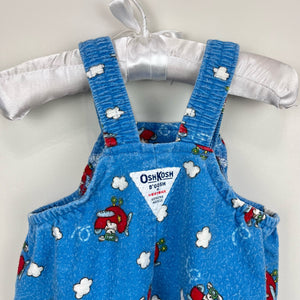 Vintage OshKosh B'gosh Blue Airplane Footie Overalls 3-6 MOnths