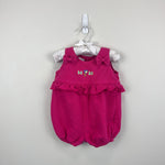 Load image into Gallery viewer, Vintage Tiny Toes Pink Ruffle Bow Romper 12 Months
