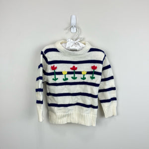 Vintage Tokens II Navy Striped Knit Flower Sweater 3T