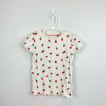 Load image into Gallery viewer, Mini Boden Short Sleeved Pointelle Top Ivory Strawberries 8-9
