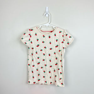 Mini Boden Short Sleeved Pointelle Top Ivory Strawberries 8-9