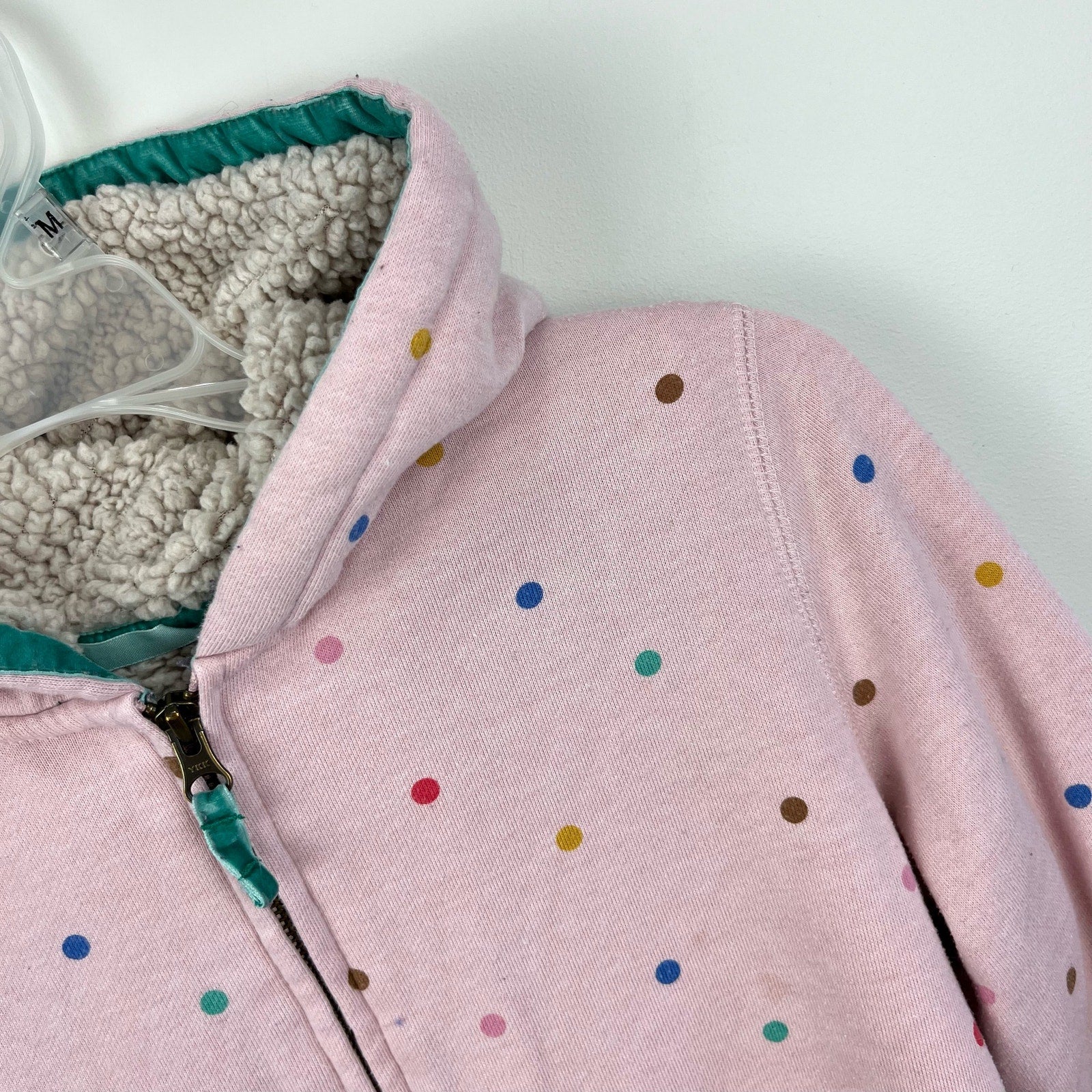 Mini Boden Shaggy Lined Hoodie Provence Dusty Pink Multi Spot 11-12