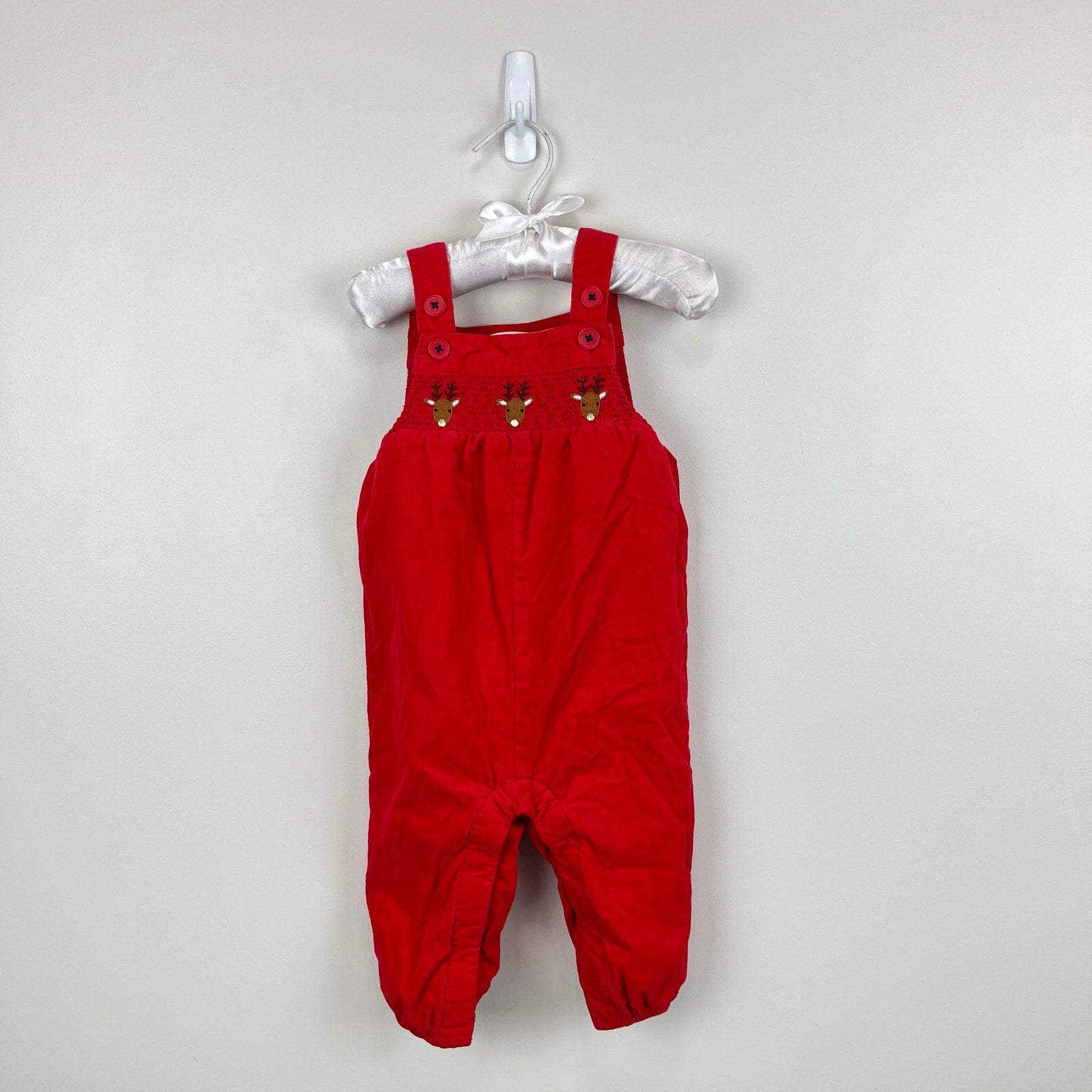 Mini Boden Nostalgic Reindeer Smocked Cord Dungaree 6-12 Months