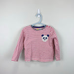 Load image into Gallery viewer, Mini Boden Red and White Striped Applique Panda T-Shirt 2-3
