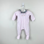 Load image into Gallery viewer, Jacadi Paris Petite Fille Pink Velour Floral Petal Collar Footie Coverall 3 Months
