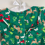 Load image into Gallery viewer, Mini Boden Shady Green Festive Woodland Ruffle Jersey Dress 6-9 Months
