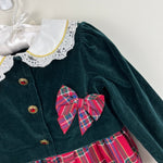 Load image into Gallery viewer, Vintage Red Plaid Green Velvet Lace Collar Holiday Jumpsuit 3T
