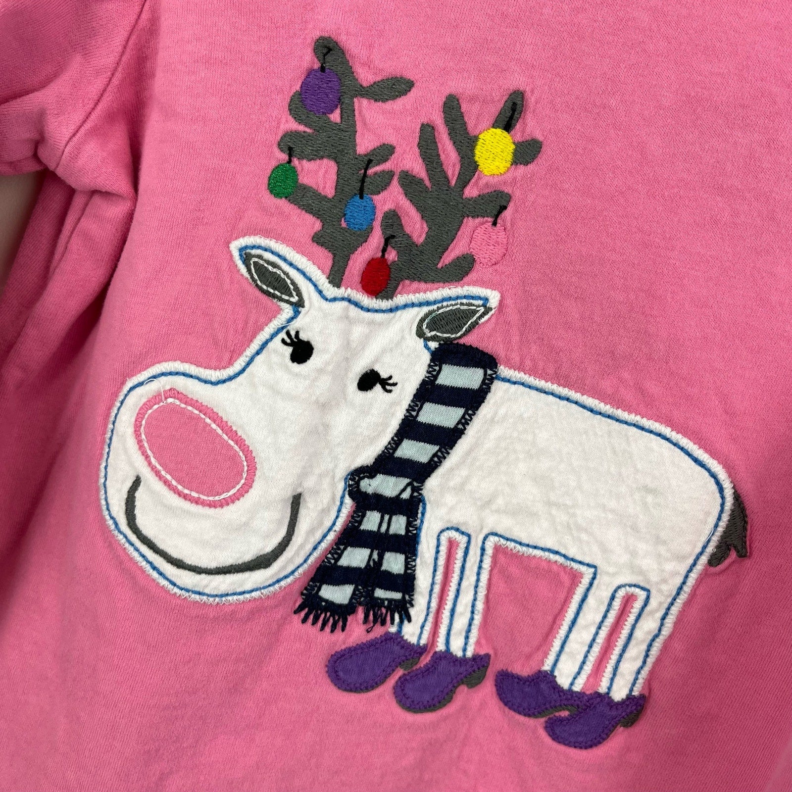 Hanna Andersson Pink Applique Reindeer Tee 120 cm 6-7