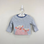 Load image into Gallery viewer, Mini Baby Boden Blue White Stripe Applique Pig Flower Crown T-Shirt 3-6 Months
