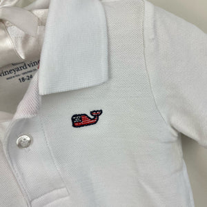 Vineyard Vines White Flag Whale Polo Onesie 18-24 Months