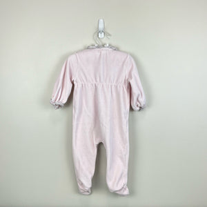 Jacadi Paris Pink Velour Ruffle Footie 12 Months