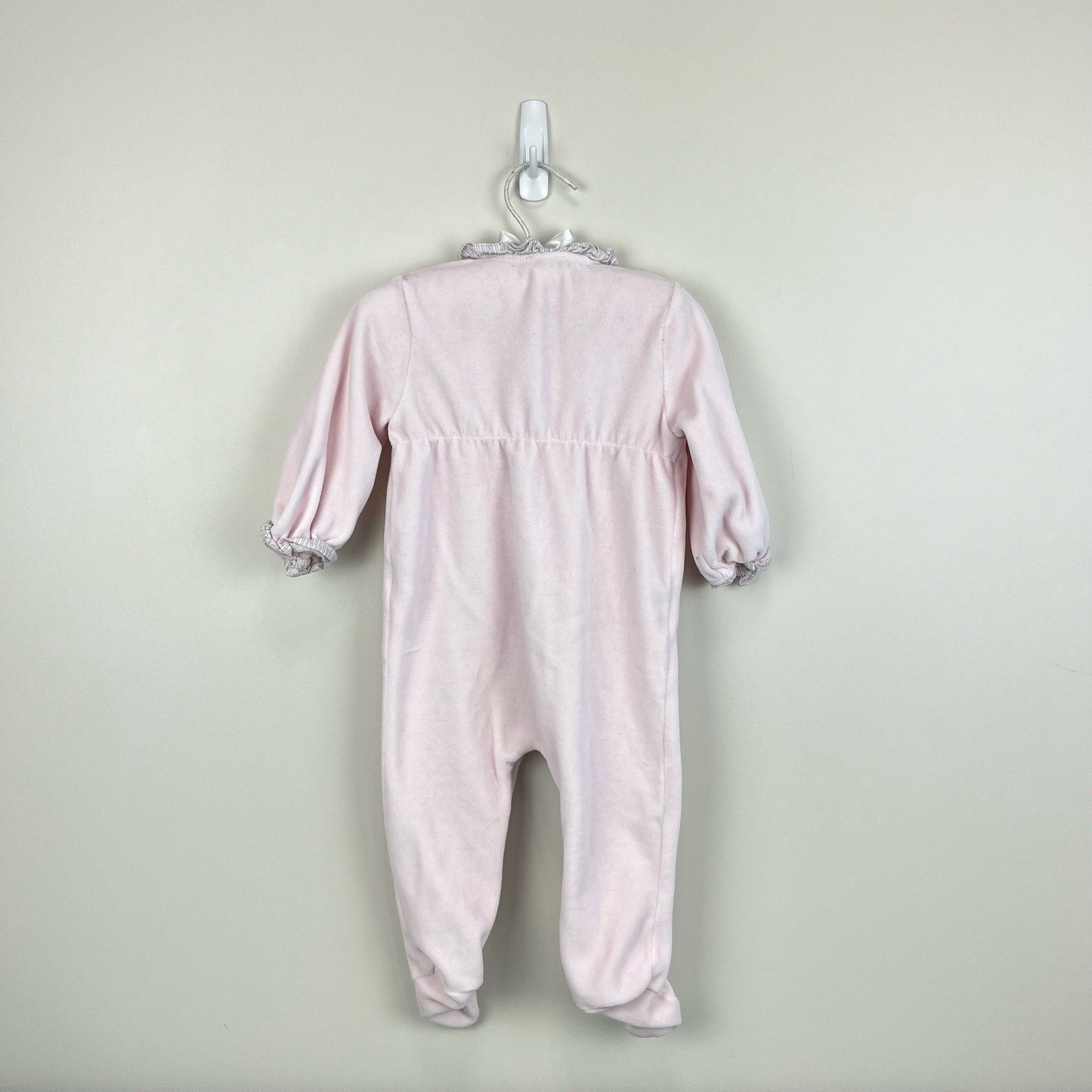 Jacadi Paris Pink Velour Ruffle Footie 12 Months