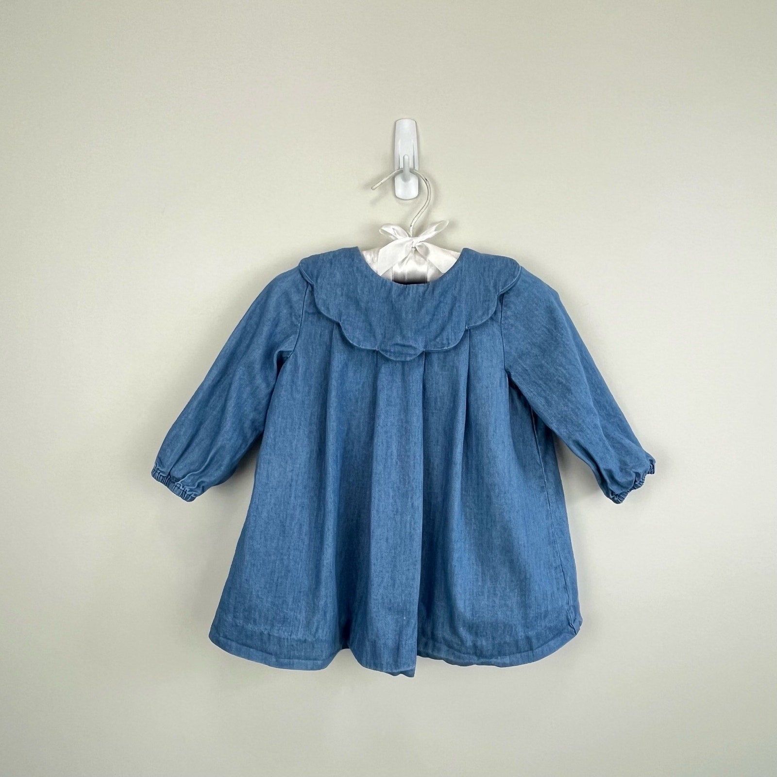 Jacadi Paris Long Sleeve Scallop Collar Chambray Dress 12 Months 74 cm