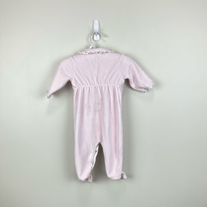 Jacadi Paris Pink Velour Ruffle Footie 3 Months