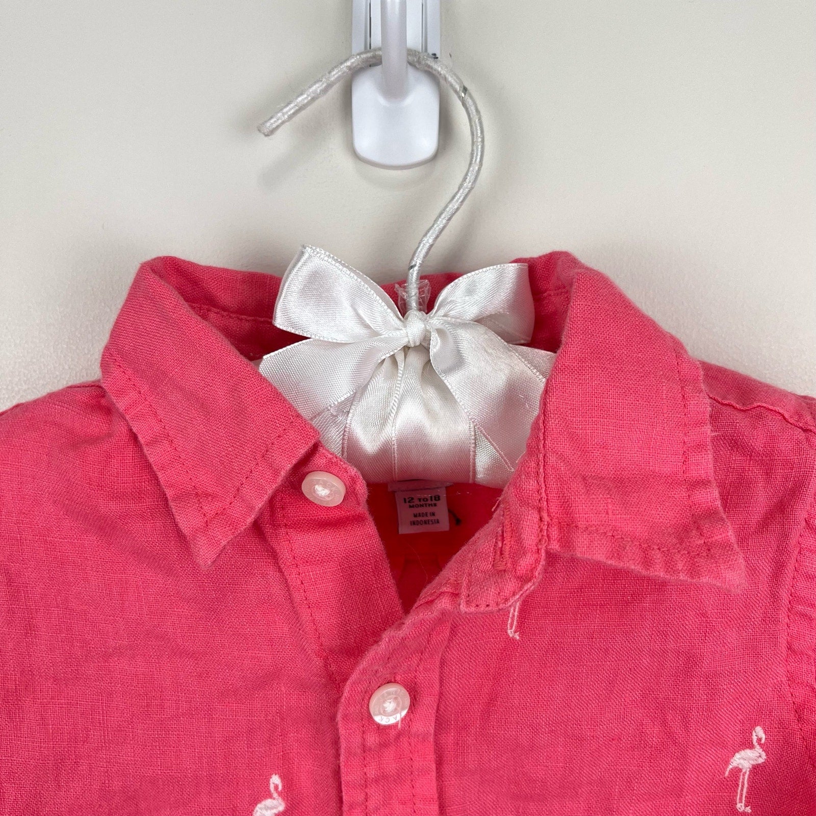 Janie and Jack Embroidered Flamingo Button Up Shirt 12-18 Months