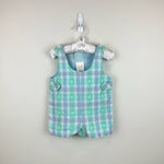 Load image into Gallery viewer, Vintage Green Blue Bunny Shortall Romper 9 Months USA
