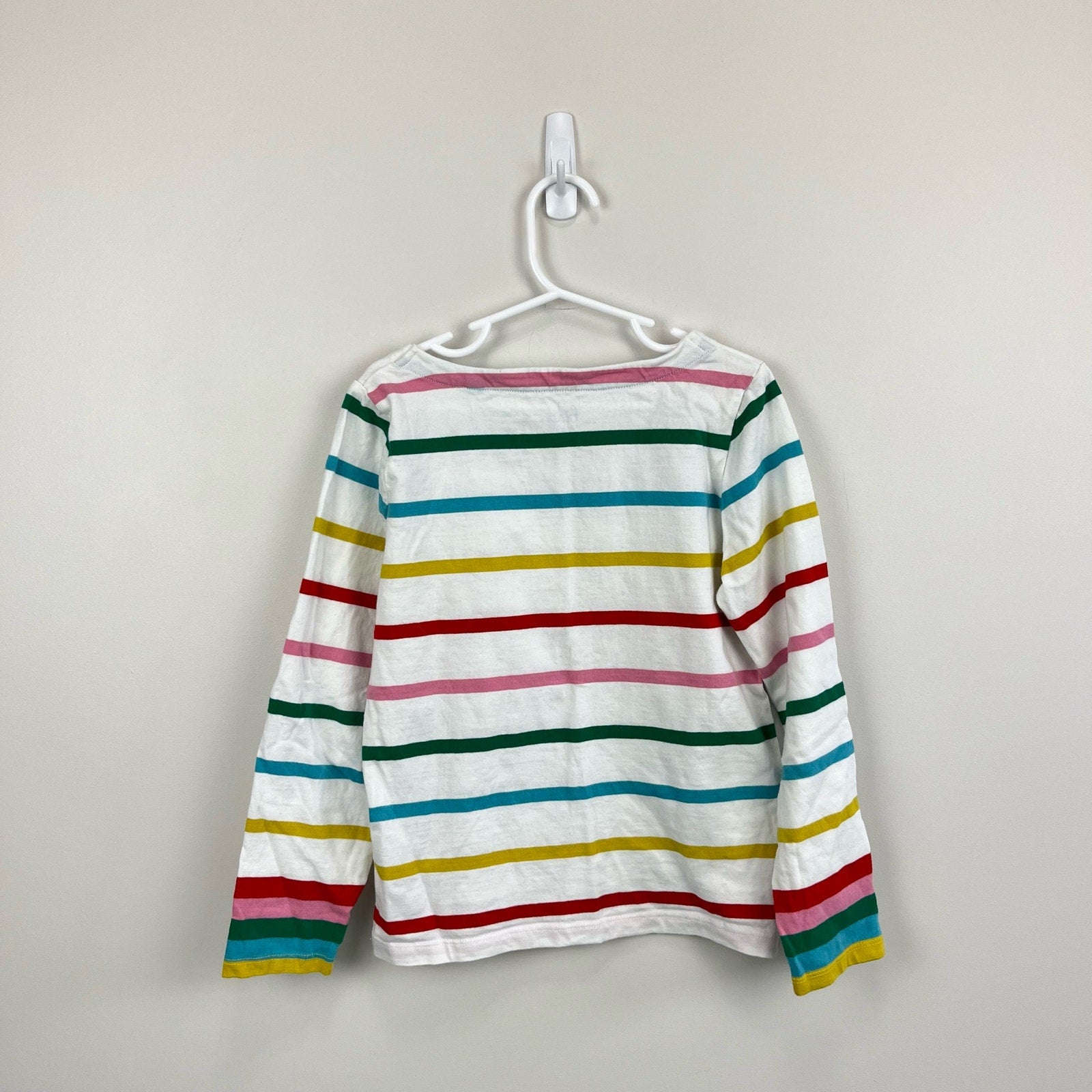 Mini Boden Fun Breton Tee Ivory/Multi Rainbow Cuff 7-8