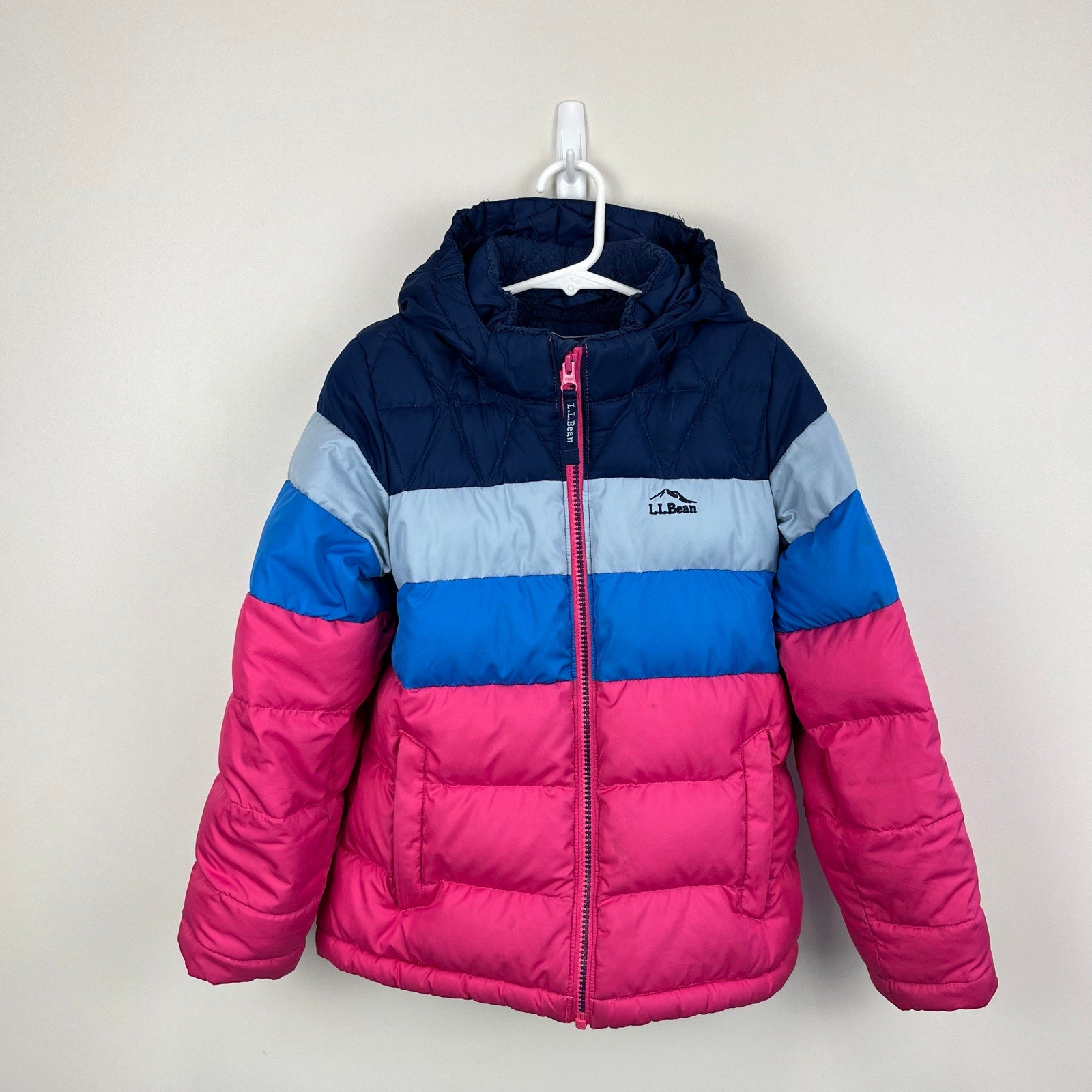 L.L. Bean Kids Down Jacket Colorblock Pink Berry Large 6/7