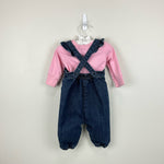 Load image into Gallery viewer, Hanna Andersson Rainbow Heart Ruffle Denim Overalls Set 60 cm 3-6 Months
