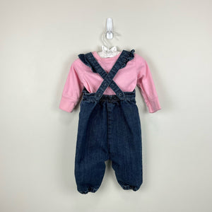 Hanna Andersson Rainbow Heart Ruffle Denim Overalls Set 60 cm 3-6 Months