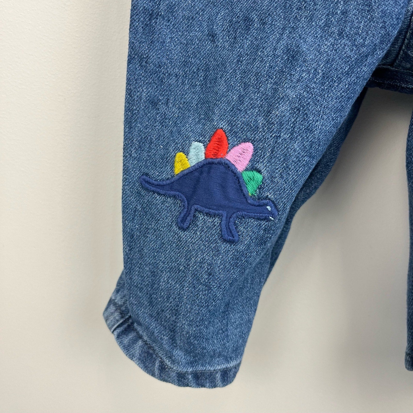 Mini Boden Fun Denim Dungarees Dinosaur Knees 6-9 Months