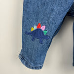 Load image into Gallery viewer, Mini Boden Fun Denim Dungarees Dinosaur Knees 6-9 Months
