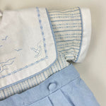 Load image into Gallery viewer, Vintage Toddle Tyke Blue and White Sailor Suit Romper 3 Months USA
