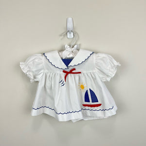 Vintage Sailboat Dress & Bonnet 3-6 Months