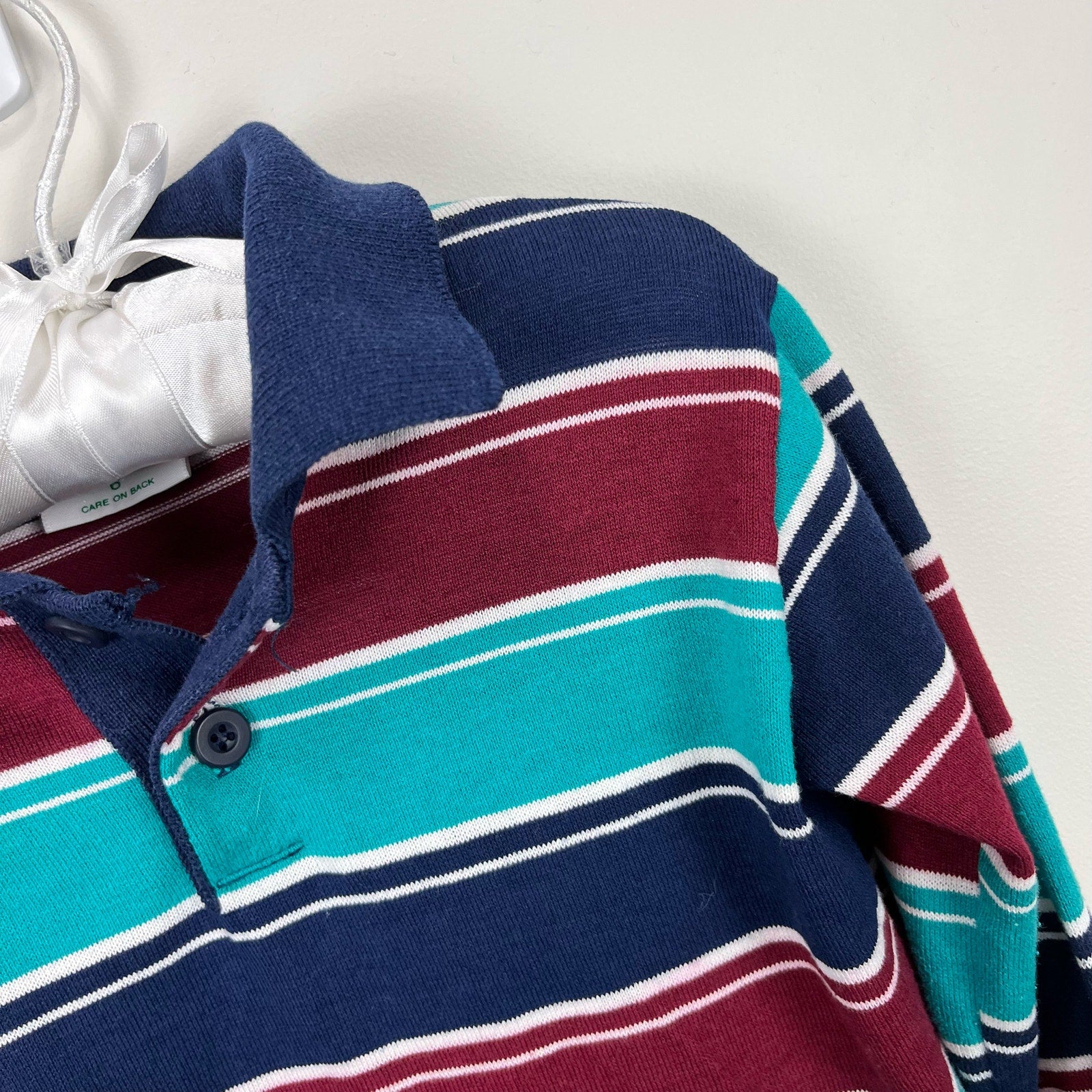 Vintage Healthtex Boys Striped Long Sleeve Polo Shirt 7 USA