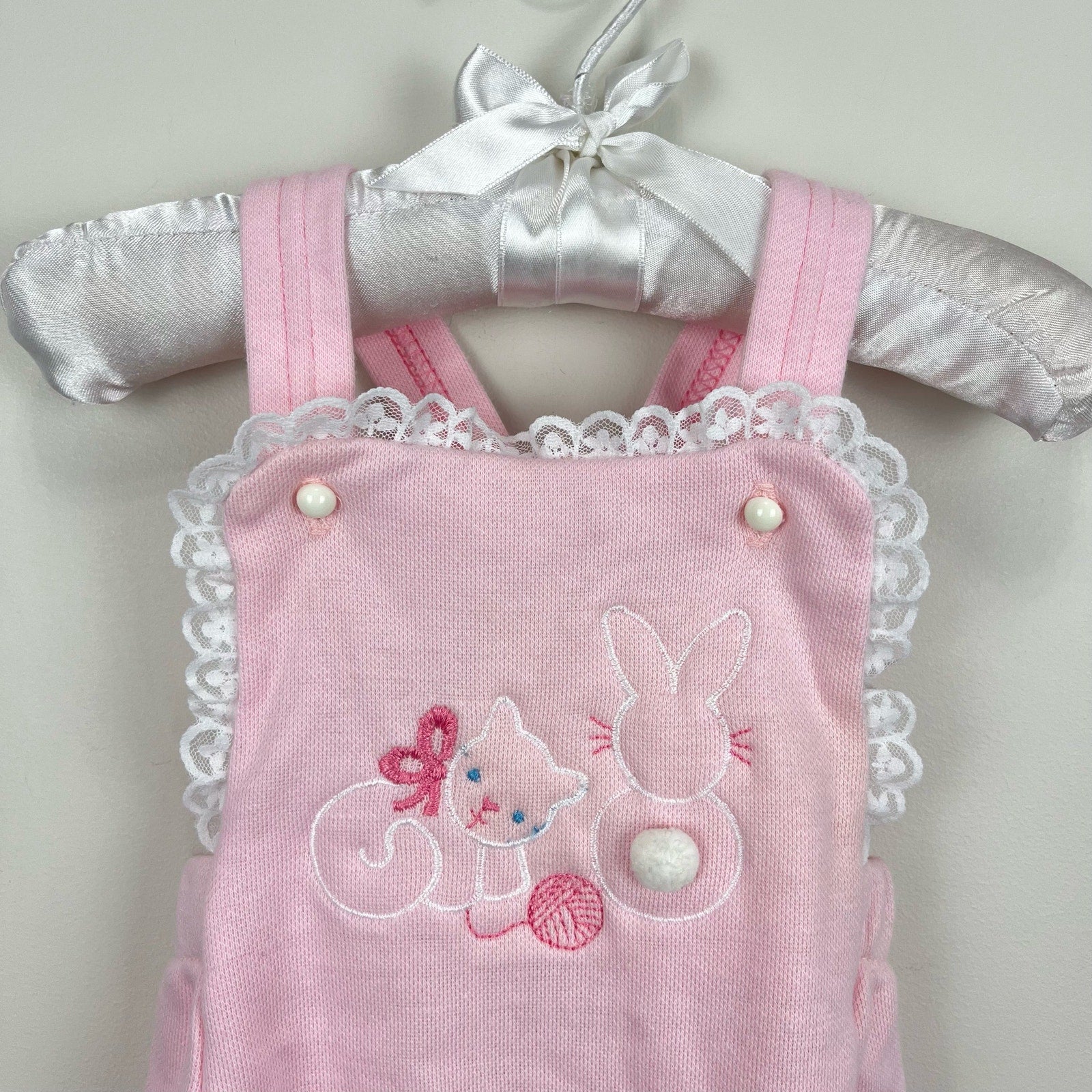 Vintage Carter's Soft Pink Bunny Cat Overalls 9 Months USA