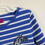 Load image into Gallery viewer, Joules Sequin Blue Stripe Horse Shirt 7-8
