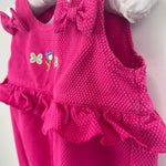 Load image into Gallery viewer, Vintage Tiny Toes Pink Ruffle Bow Romper 12 Months
