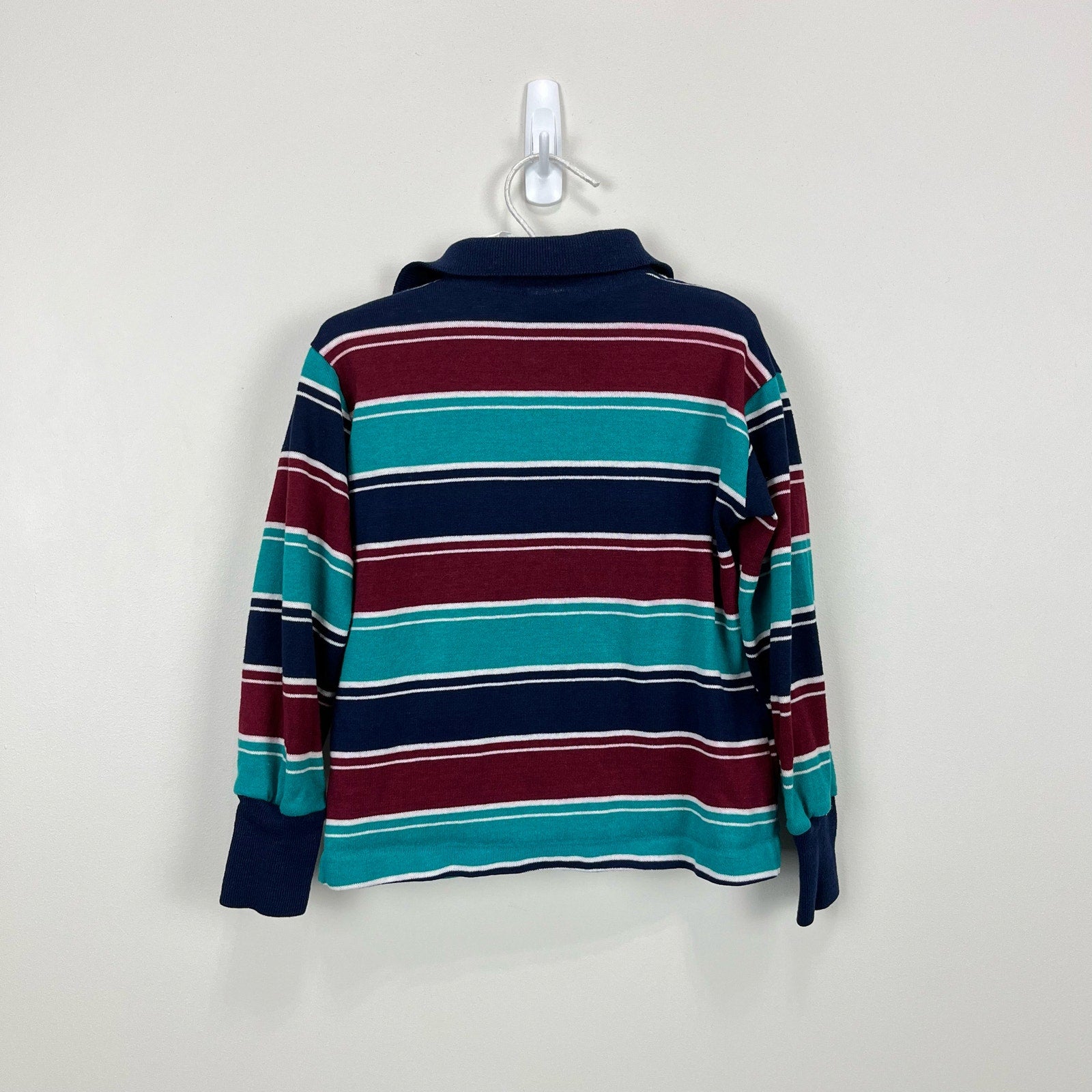 Vintage Healthtex Boys Striped Long Sleeve Polo Shirt 7 USA