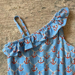 Load image into Gallery viewer, Lilly Pulitzer Girls Ruffle Romper Low Tide Blue Anchors Away XL 12-14
