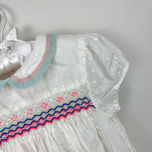 Mini Boden Smocked White Eyelet Dress 3-4