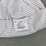 Load image into Gallery viewer, Kissy Kissy Blue and White Striped Sailboat Hat Small 0-6 Months
