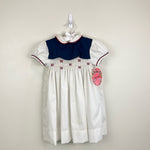 Load image into Gallery viewer, Vintage Polly Flinders Smocked Navy &amp; White Dress 5T NWT
