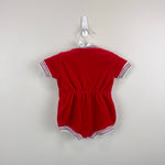 Load image into Gallery viewer, Vintage Doe Spun Red Applique Lion Shortall Romper 3-6 Months
