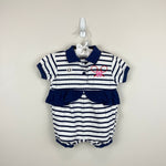 Load image into Gallery viewer, Vintage Weebok Blue Striped Tennis Ruffle Romper 3-6 Months NWOT
