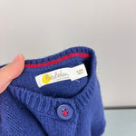 Load image into Gallery viewer, Mini Baby Boden Starboard Blue Santa Cardigan Sweater 3-6 Months
