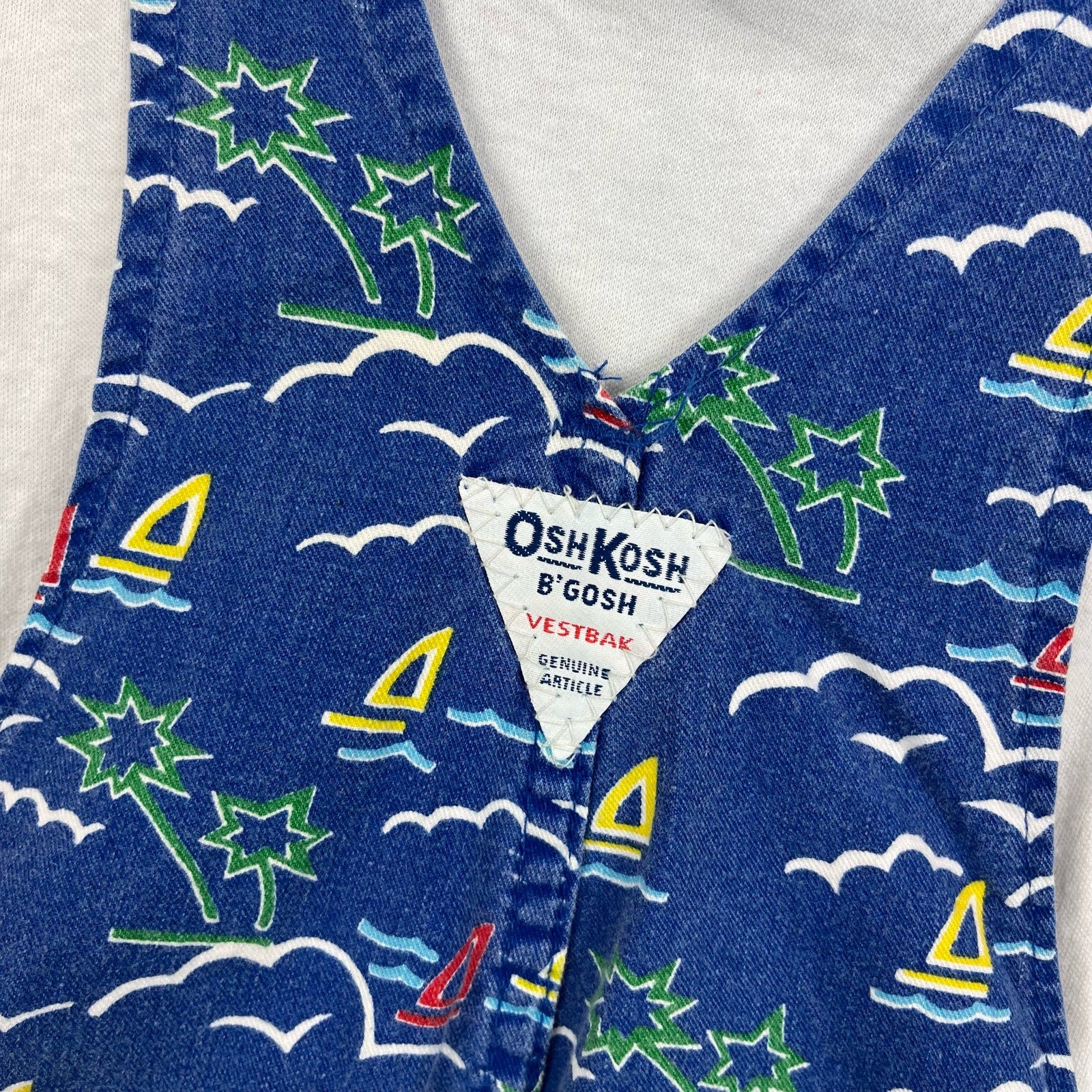 Vintage OshKosh B'gosh Blue Sailboat Overalls Set 4T USA