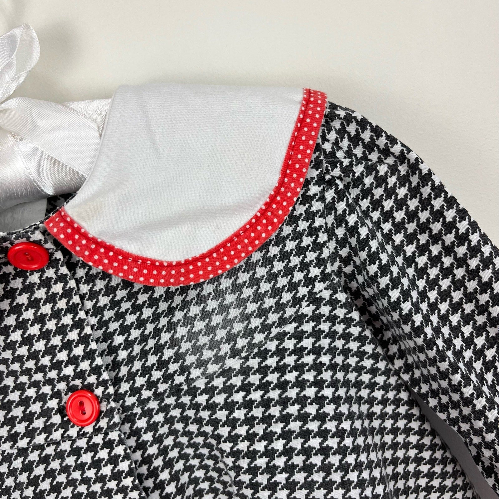 Vintage Cradle Houndstooth Plaid Teddy Bear Dress 24 Months